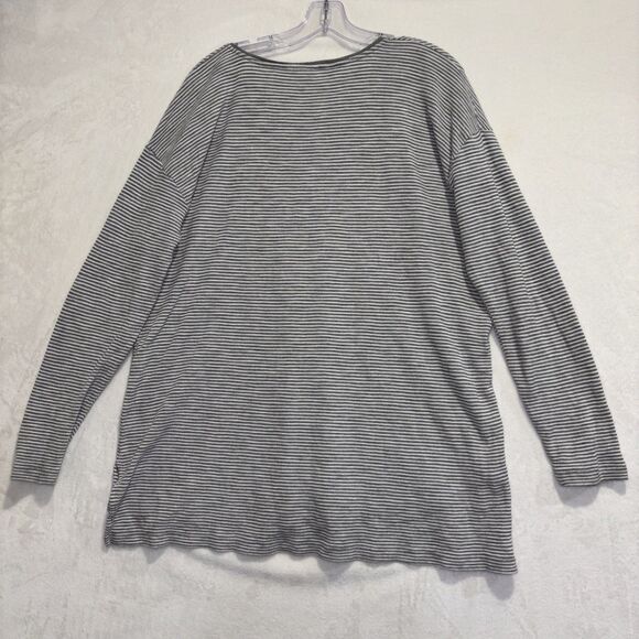 J. Jill Grey White Striped Knit Long Sleeve Scoop Neck Waffle Top Size XL - Picture 7 of 14